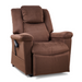The Golden Tech PR632 MaxiComfort DayDreamer Reclining Lift Chair in brown fabric offers ultimate relaxation with cushioned armrests, a high backrest, and MaxiComfort technology. Its side control panel allows for PowerPillow adjustments to enhance support tailored to your needs.