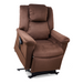 The Golden Tech PR632 MaxiComfort DayDreamer Reclining Lift Chair with Power Pillow is a brown chair featuring a cushioned backrest, armrests with a left arm control panel, and an articulating headrest for ergonomic comfort, all set against a white background.