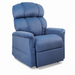 The Golden Tech PR545 Comforter Recliner with Lift Assist, ZG+ & Twilight - Tall, is set against a plain white background. This blue plush recliner features MaxiComfort® Positioning, a high backrest, and padded armrests for ultimate comfort in seating.