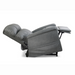 A side view of the gray Golden Tech PR545 Comforter Recliner, fully reclined with an extended footrest, features MaxiComfort® Positioning, plush cushioned back and armrests, on a white background.