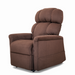 The Golden Tech PR545 Comforter Recliner with Lift Assist in brown features MaxiComfort® Positioning, a plush design with cushioned backrest and armrests for cozy seating. Its upholstered finish helps adjust effortlessly to your ideal position, making it perfect for comfort.