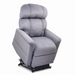 The Golden Tech PR545 Comforter Recliner, in plush light gray, features padded armrests and backrest, MaxiComfort® Positioning, Zero Gravity+ (ZG+), Twilight technology for optimal relaxation, a semi-reclined position, and lift assist for easy standing. Ideal for tall individuals.