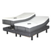 The Golden Passport Hi/Low Full Electric Homecare Bed with Massage features twin adjustable mattresses on a sleek gray base. Each mattress has a white textured top, black side lining, and an exposed black base supported by multiple legs.