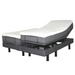 The Golden Passport Hi/Low Full Electric Homecare Bed with Massage features a split design, white mattresses, dark grey bases, and black cylindrical legs. The right section is elevated at the head and knees to showcase its adjustable capabilities.