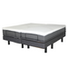 The Golden Passport Hi/Low Full Electric Homecare Bed with Massage features a modern split design, two independently controlled sections, a sleek dark fabric base supporting a white mattress, and multiple sturdy cylindrical legs. Check out its specifications or watch videos for more details.