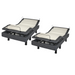 Two Golden Passport Hi/Low Full Electric Homecare Beds with grey frames and white platforms are side by side, raised at the head and feet, supported by black legs. Review specifications for functionality details before downloading or watching setup videos.