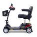 The Golden Tech GB124 Buzzaround XL 4-Wheel Portable Mobility Scooter offers enhanced maneuverability, featuring a black seat, handlebars, and front basket. Its red and black frame with silver wheels ensures comfortable personal transport with an extended range.