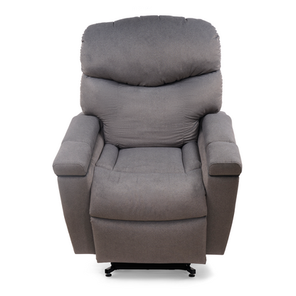 The Golden Tech PR525 Cloud+ Recliner With Lift Assist & Twilight - SM is a plush gray chair with padded armrests, memory foam seat, and high cushioned back, shown against a white background.