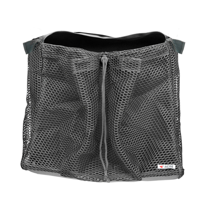 A black mesh tote with two handles, a center drawstring closure, and a white NACRE logo patch—ideal as the Grocery Bag for byACRE Carbon Fiber Rollators or for shopping.