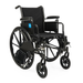 The Medline Lightweight K3 Wheelchair, featuring a black lightweight frame, large rear wheels, small front wheels, padded armrests, footrests, and durable nylon upholstery, is unoccupied and positioned at a slight angle.