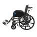 The Medline Guardian Reclining Wheelchair is black with durable vinyl upholstery, large rear wheels, small front wheels, footrests, and push handles, shown from the side on a white background.
