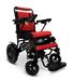 The ComfyGo MAJESTIC IQ-9000 Auto Folding Electric Wheelchair features brushless silent motors, a quilted seat and backrest design, and an advanced digital joystick controller on the right armrest. It is equipped with armrests, a footrest, large rear wheels, and small front caster wheels for smooth mobility.