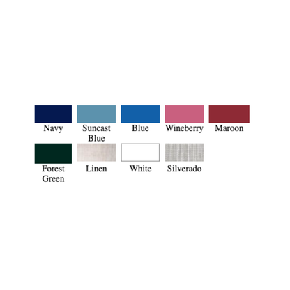 Ten color swatches with labels—including Navy, Suncast Blue, and Wineberry—are displayed above each name. Customize your IPU Bariatric PVC Reclining Shower Chair for assisted bathing with up to 650 lb capacity.