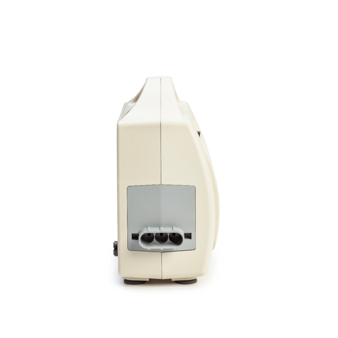 Side view of a beige vintage computer monitor against a white background, reminiscent of the durable design found in products like the Invacare microAIR® MA500 Alternating Pressure Low Air Loss Mattress System, known for pressure relief.