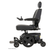 The Pride Mobility Jazzy® EVO 614 HD Bariatric Powerchair with ATX Suspension is shown in side profile on a white background. It features a black frame, cushioned seat, adjustable armrests, headrest, joystick control, and large rear wheels.