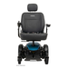 The Pride Mobility Jazzy® EVO 614 HD Bariatric Powerchair with ATX Suspension features a black padded seat, headrest, armrests (left with joystick), robust wheels, and blue base accents for heavy-duty mobility.