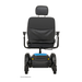 The Pride Mobility Jazzy® EVO 614 HD Bariatric Powerchair with ATX Suspension is shown from the back, highlighting its cushioned seat, headrest, armrests, large rear wheels, and blue-black heavy-duty base. FDA Class II Medical Device text appears below.