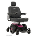 The Pride Mobility Jazzy® EVO 614 HD Bariatric Powerchair with ATX Suspension is a black and purple heavy-duty wheelchair featuring a padded seat, armrests, headrest, and right-arm joystick, shown on a white background.