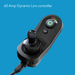 A black 60 Amp Dynamic Linx controller for the Pride Mobility Jazzy® EVO 614 HD Bariatric Powerchair with ATX Suspension, featuring joystick, buttons, indicator lights, and a display—shown on a blue background.