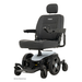 A Pride Mobility Jazzy® EVO 614 HD Bariatric Powerchair with ATX Suspension, featuring a modern black and gray design, padded seat, armrests, headrest, joystick control, and large rear wheels is shown on a white background.