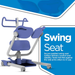A Joerns Hoyer UP Sit-to-Stand Compact Manual Patient Lift is shown beside bold text reading its name, highlighting its padded seat, foldable arms, adjustable cradle, smooth wheels, and efficiency for both comfort and caregiver support.