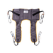 The Joerns Slings for Ascend, Elevate & Journey lifts is a gray padded standing sling with yellow edges, four black straps with colored loops at each corner, an adjustable waist strap, and a top label for use with mobility or transfer lifts.