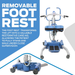 The Joerns Hoyer Journey® Sit-To-Stand Folding Electric Patient Lift, shown from front and side angles, features an adjustable sling cradle and removable foot rest to assist patient mobility and enhance caregiver efficiency.