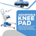 The Joerns Hoyer Journey® Sit-To-Stand Folding Electric Patient Lift is shown in blue and white, featuring a contoured, height-adjustable knee pad and adjustable sling cradle for comfort and caregiver efficiency.