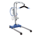 The Joerns Hoyer Presence® Bariatric Electric Patient Lift features a blue and gray frame on four wheels, Smart Monitor technology, a padded sling bar, and control panel—ideal for safe transfers of individuals with limited mobility.