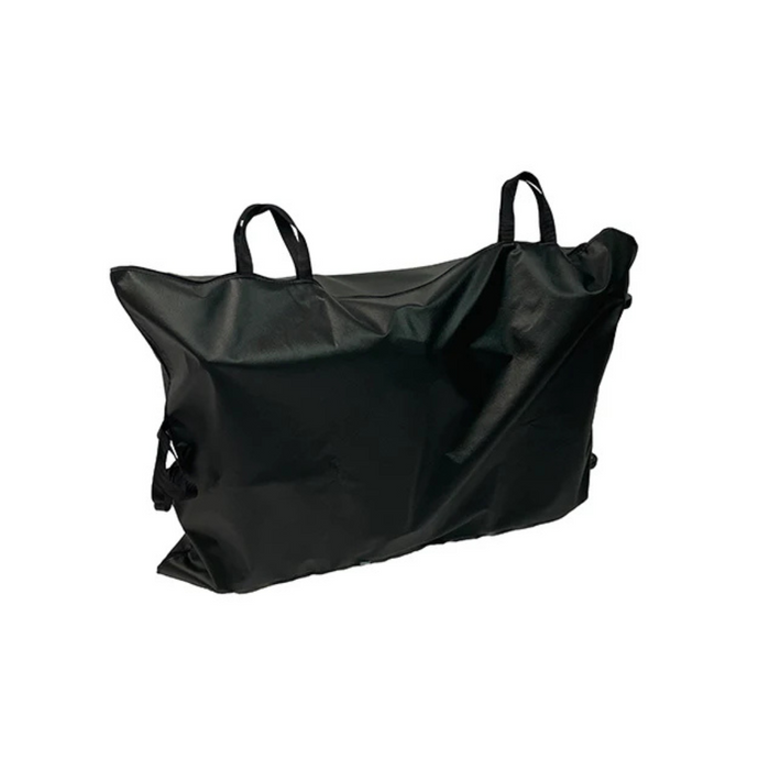 The Journey Travel Bag is a roomy, black, rectangular storage bag made from durable material. It features two top handles and wheels for easy maneuverability, designed to store bulky items or accommodate Zinger or Zoomer Powerchairs.