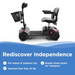 The Journey Adventure Scooter, with 4-wheel stability, a basket, and padded seat on a blue gradient background, offers intuitive controls for indoor and outdoor use. The heaviest part is only 33 lbs, breaking down easily for transport. Rediscover independence today!.