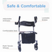 An image of the Journey UPWalker® EZ Lite Rollator displays its enhanced mobility features: adjustable armrests, lightweight build, comfy seat, lockable brakes, and multi-terrain wheels. The text Safe & Comfortable is prominently featured at the top.