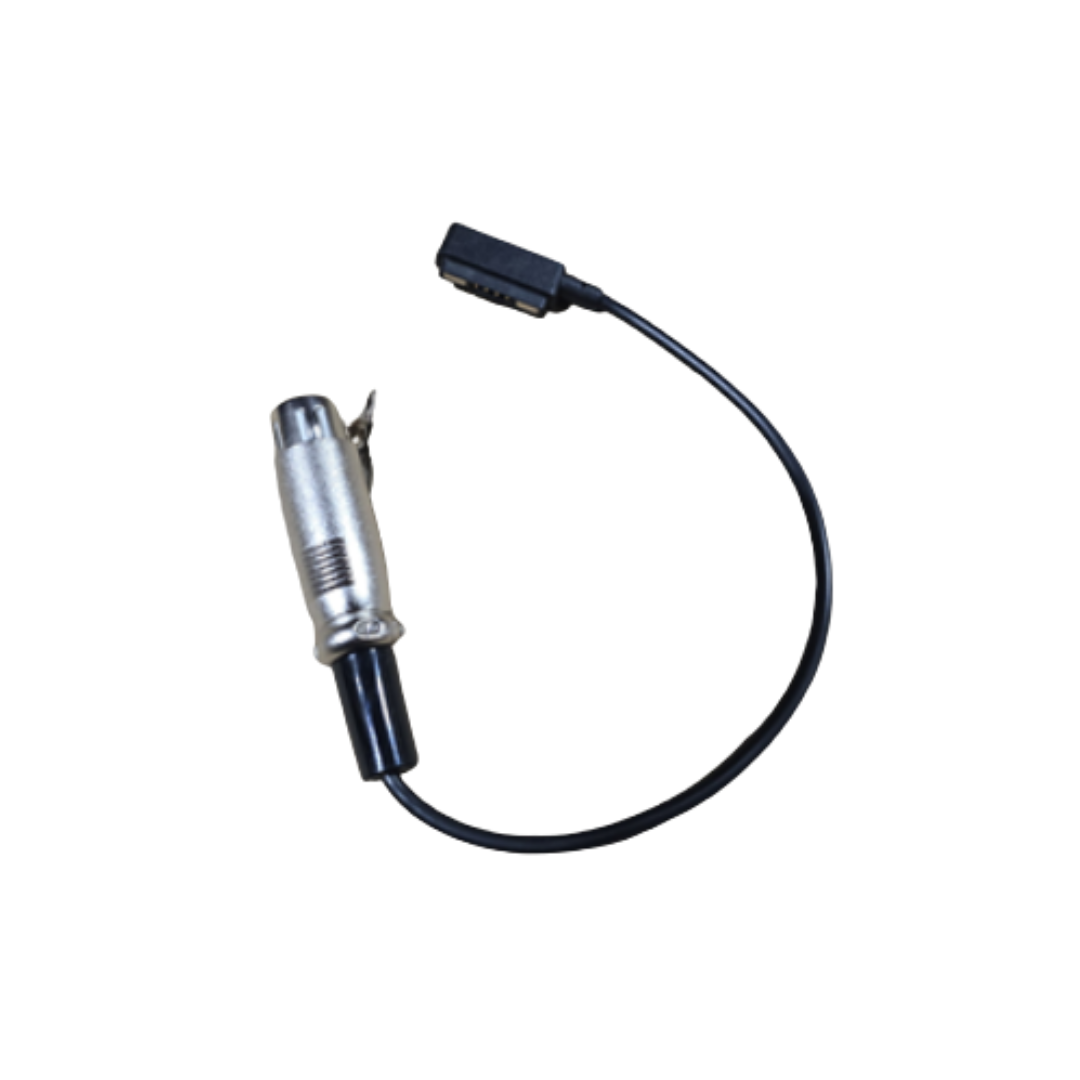 A short black cable with a cylindrical metal plug and a flat rectangular connector, part of the Journey Zoomer Powerchair Parts & Accessories, serves as an ideal charging adapter, shown against a white background.