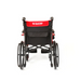 A rear view of the Journey So Lite® C2 Ultra Lightweight Wheelchair shows its black and red design with large rear wheels, smaller front wheels, a red backrest featuring the Journey Health & Lifestyle logo, and a military-grade magnesium frame with crossbar support for superior mobility.