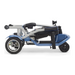 The Journey So Lite® Folding Power Scooter is a lightweight, blue and silver electric mobility scooter with a compact design. It features three wheels, a black seat, integrated handlebars, and Electronic Anti-Tip Technology for user convenience and safety on the go.