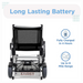 The image features the back view of a Journey Zinger® Folding Powerchair, boasting a Long Lasting Battery, Fully Charged in 4 Hours, and Up to 8 Mile Range. Its dual-lever steering and lightweight (49 lbs) design offer smooth mobility with a sturdy frame. FAA approved for convenience.