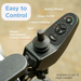 The Journey Zoomer® Portable Travel Powerchair features an intuitive joystick control panel with a battery display, power on/off button, 5 speed settings, and horn button. Its innovative design allows for easy one-handed use by both left- and right-handed individuals. FAA approved for travel.