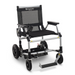 The innovative Journey Zoomer® Portable Travel Powerchair features a lightweight, foldable electric wheelchair with a black mesh backrest and seat. It offers sturdy armrests, large rear wheels, smaller front wheels, and a metallic frame with visible side controls for easy maneuverability.