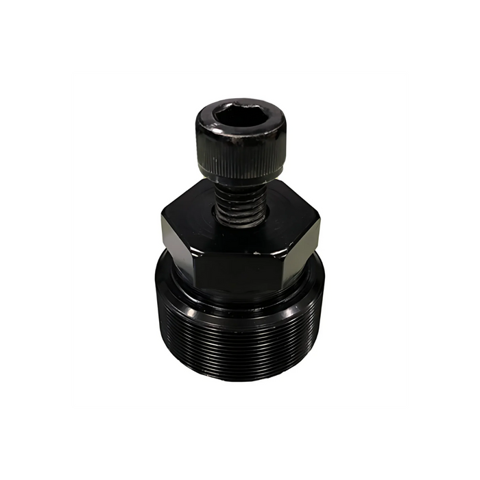 A black metal hexagonal bolt, similar to those in Journey Zoomer Powerchair Parts & Accessories, has a threaded cylindrical base and a hex socket head, shown on a white background.