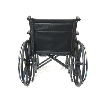 The Karman KN-900W Heavy Duty Bariatric Wheelchair features a black frame and durable metal wheels.