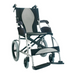 The Karman Ergo Lite Ultra Lightweight Ergonomic Transport Chair weighs just 18 lbs and features a foldable design with black and gray fabric. It includes armrests, footrests, large rear wheels, and smaller front wheels for enhanced maneuverability and comfort.