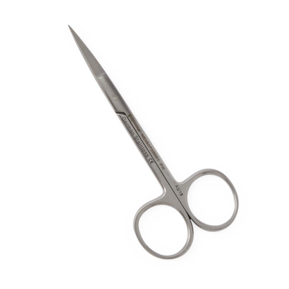 A pair of König Knapp Iris Scissors - Sharp/Sharp, small stainless steel with pointed blades and round finger holes, ideal for precision tasks, displayed on a white background.