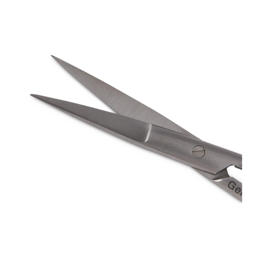 A close-up of open König Knapp Iris Scissors - Sharp/Sharp made of stainless steel, showing their sharp blades against a white background.