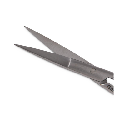 A close-up of open König Knapp Iris Scissors - Sharp/Sharp made of stainless steel, showing their sharp blades against a white background.