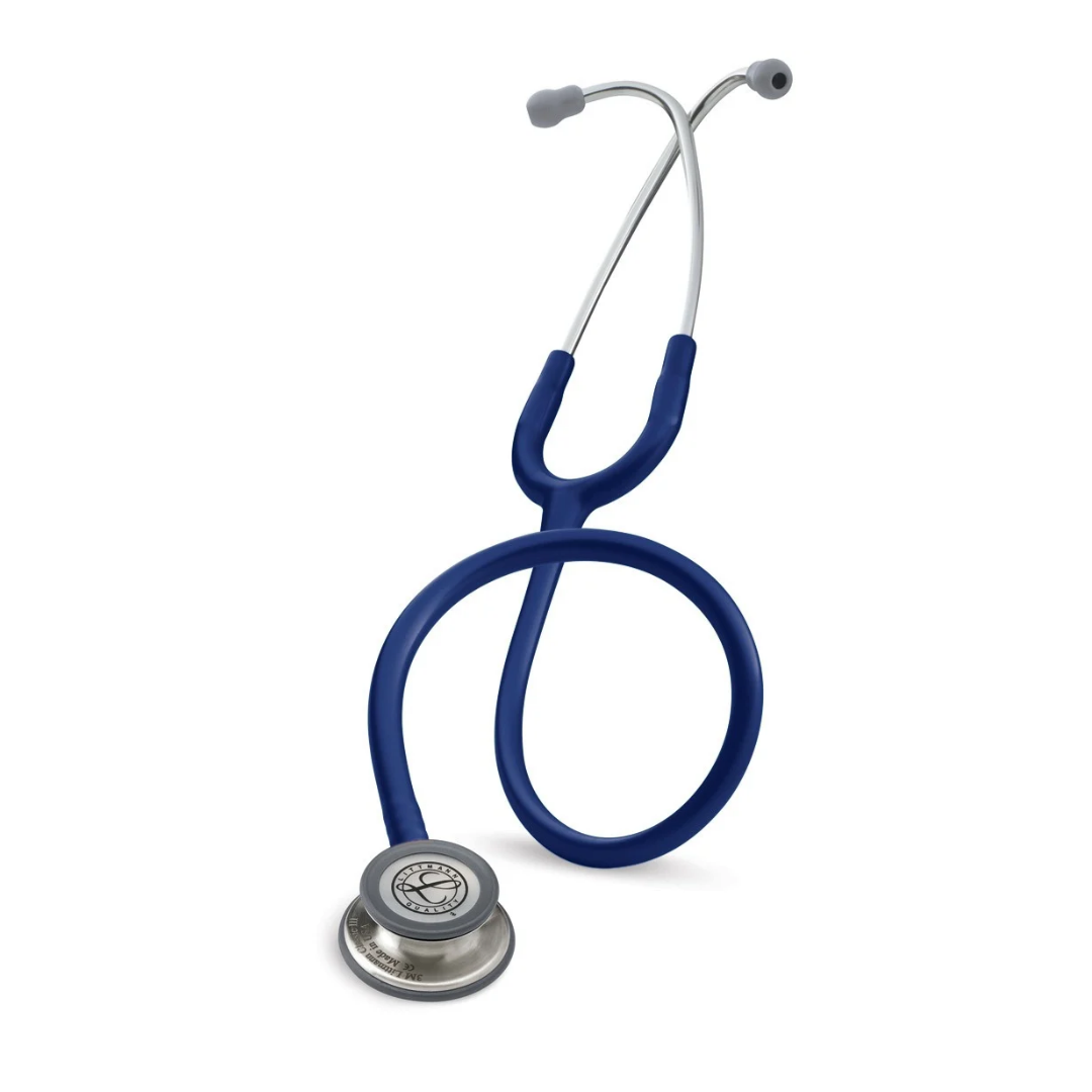 Navy blue Littmann® Classic III™ stethoscope with a double-sided chestpiece and metal binaurals.