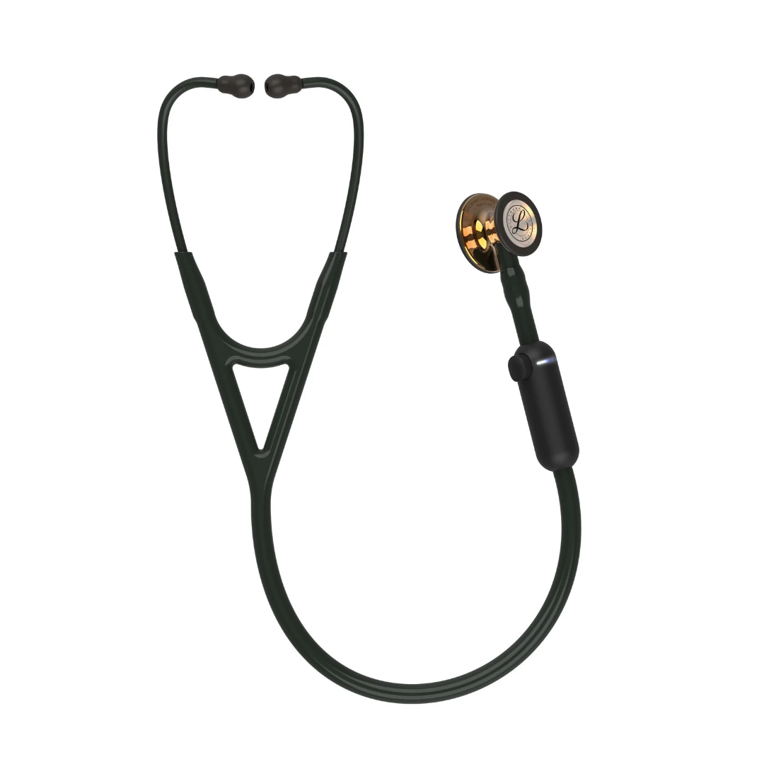 Black Littmann® Core Digital Stethoscope featuring a gold-tone chestpiece and an integrated electronic module on the tubing.