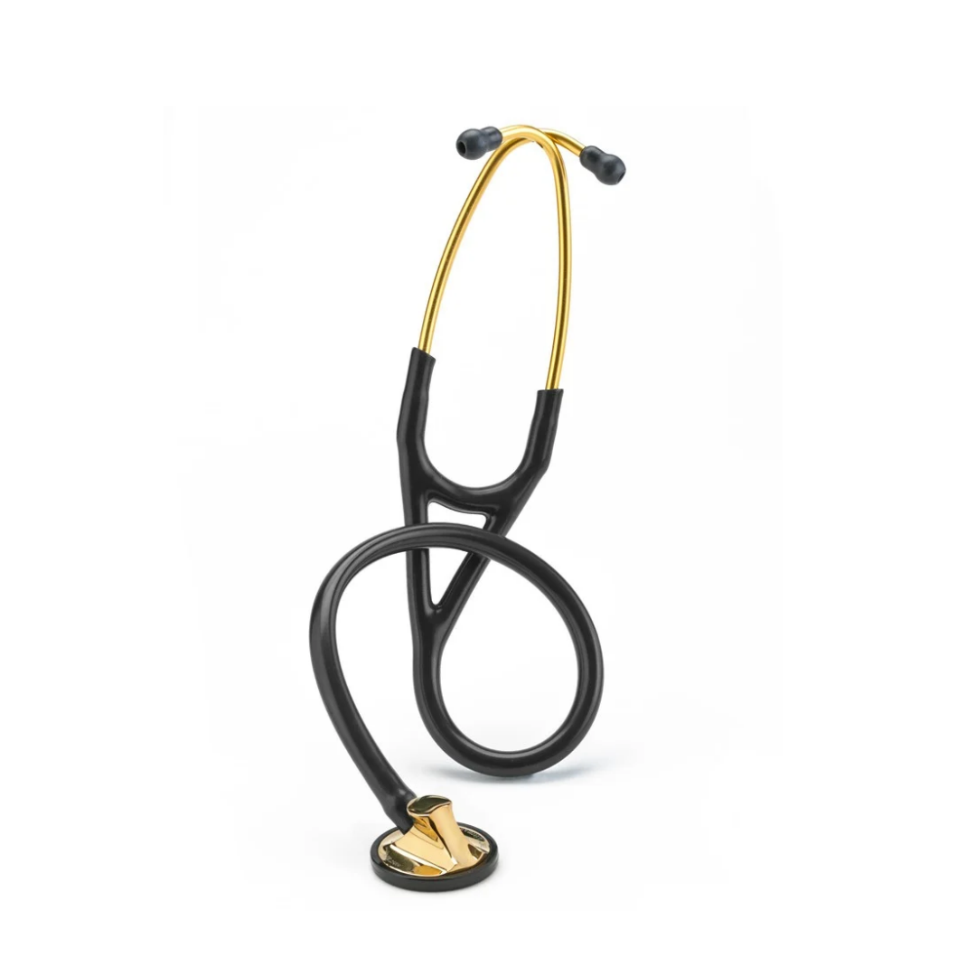 Littmann® Master Cardiology™ digital stethoscope featuring black tubing with a gold-colored headset and matching chestpiece.