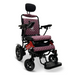 The sleek ComfyGo MAJESTIC IQ-9000 electric wheelchair features a purple quilted seat, auto reclining, headrest, padded armrests, footplate, black frame, large rear wheels for stability, and a digital joystick controller for precision.