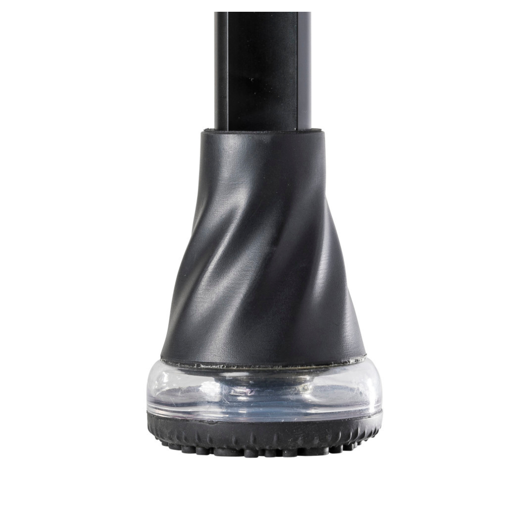 Close-up of the bottom of a black Drive Air-Crutches with Airgonomic™ Underarm Cushions, showing its wide, clear rubberized base for stability and superior traction when used with ergonomic or adjustable crutches on any surface.