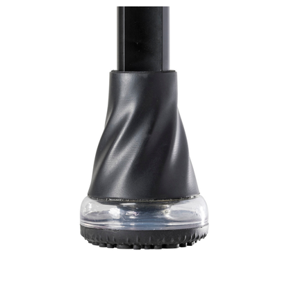 Close-up of the bottom of a black Drive Air-Crutches with Airgonomic™ Underarm Cushions, showing its wide, clear rubberized base for stability and superior traction when used with ergonomic or adjustable crutches on any surface.